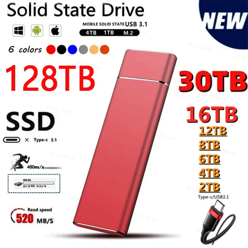 Portable SSD High Speed 2TB 1TB 500GB Type-C External Hard Drive 4TB 16TB USB 3.1 External Storage Hard Disks For Laptops PS4
Portable SSD High Speed 2TB 1TB 500GB Type-C External Hard Drive 4TB 16TB USB 3.1 External Storage Hard Disks For Laptops PS4