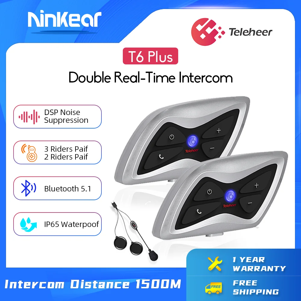 Ninkear Teleheer T6 Plus 2pcs Motorcycle Intercom Headset BT 5.1 2 Riders Waterproof Transmission 1500M Intercom Headset
Ninkear Teleheer T6 Plus 2pcs Motorcycle Intercom Headset BT 5.1 2 Riders Waterproof Transmission 1500M Intercom Headset