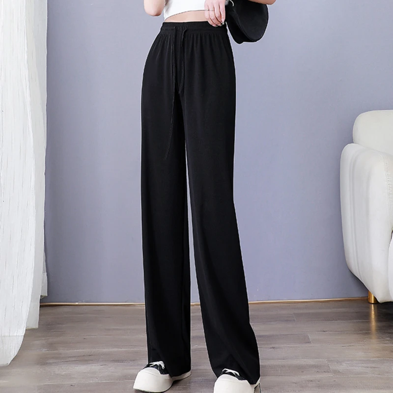 Sumer Ice Silk Wide-Leg Pants Women Loose Leggings High Waist Mopping Pants For Office Lady Casual Drawstring Long Trousers
Sumer Ice Silk Wide-Leg Pants Women Loose Leggings High Waist Mopping Pants For Office Lady Casual Drawstring Long Trousers