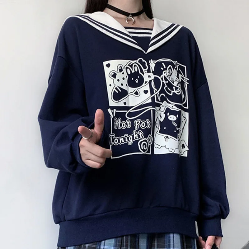 Kawaii Navy Collar JK Sweatshirts Sweet Girl Cartoon Printed Loose Leisure Pullovers Autumn Winter Women Cute Fashion Chic Tops
Kawaii Navy Collar JK Sweatshirts Sweet Girl Cartoon Printed Loose Leisure Pullovers Autumn Winter Women Cute Fashion Chic Tops