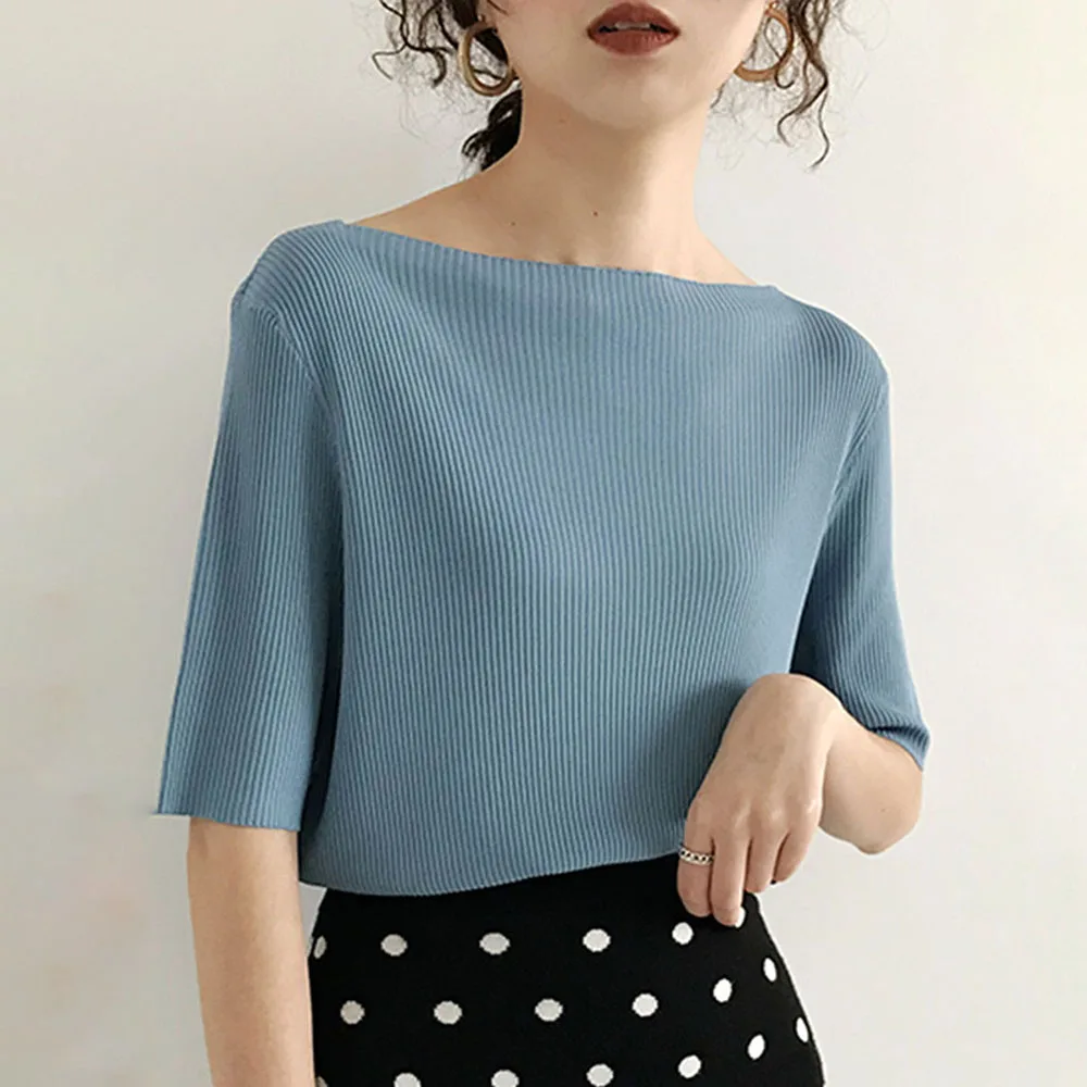 Women Fashion Ice Silk T-shirt Korea Knitwear Spring Autumn Slim Cool Breathable Office Lady Causal Tops Knitwear Young Girls
Women Fashion Ice Silk T-shirt Korea Knitwear Spring Autumn Slim Cool Breathable Office Lady Causal Tops Knitwear Young Girls