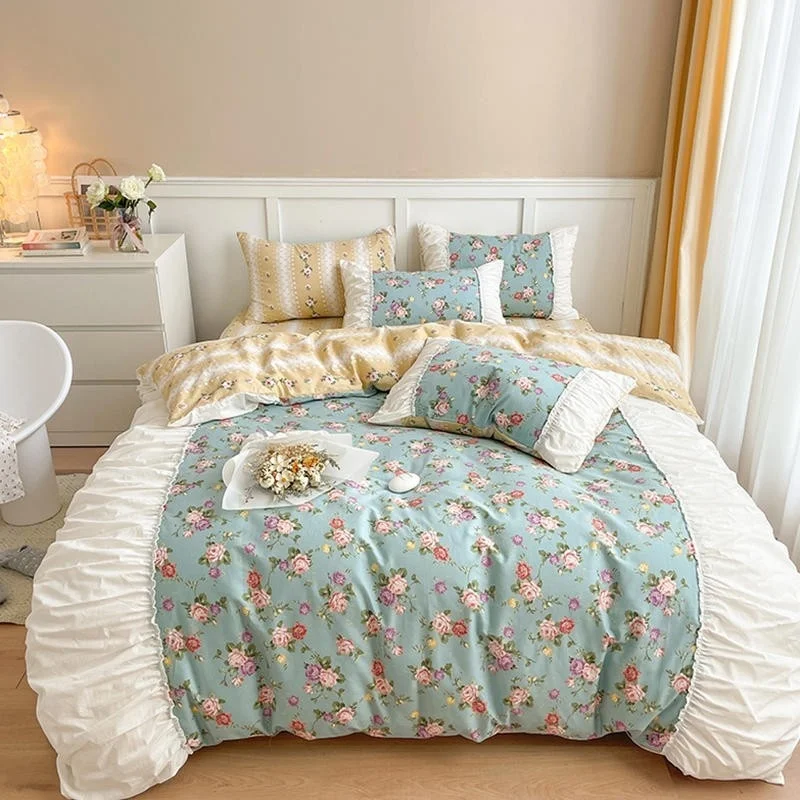 Farmhouse Country 4Pcs Pleated Duvet Cover Set Multicolor Roses 100%Cotton Shabby Chic Floral Bedding set 1Bed Sheet 2Pillowcase
Farmhouse Country 4Pcs Pleated Duvet Cover Set Multicolor Roses 100%Cotton Shabby Chic Floral Bedding set 1Bed Sheet 2Pillowcase