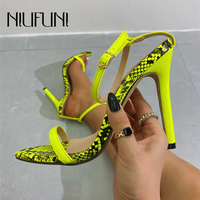 

NIUFUNI Pointed Snake Buckle Stiletto Women Sandals High Heels Fashion Summer Gladiator Shoes Party Shoes Ladies Shoe Size 35-42