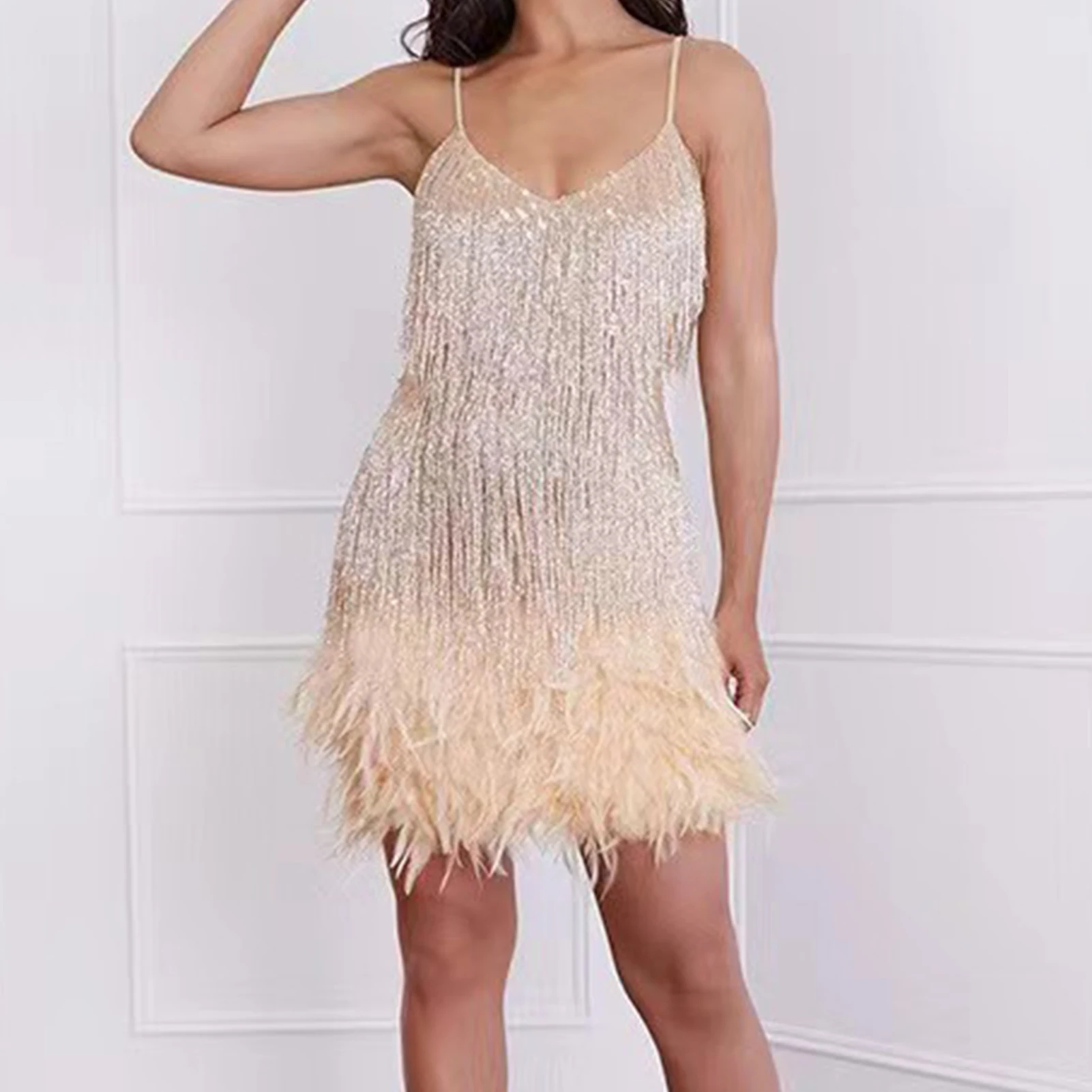 Women Spaghetti Strap Dress Sequin Tassel Slim Sexy Mini Dress Fashion Off Shoulder V-Neck Sleeveless Elegant Party Club Dresses
Women Spaghetti Strap Dress Sequin Tassel Slim Sexy Mini Dress Fashion Off Shoulder V-Neck Sleeveless Elegant Party Club Dresses
