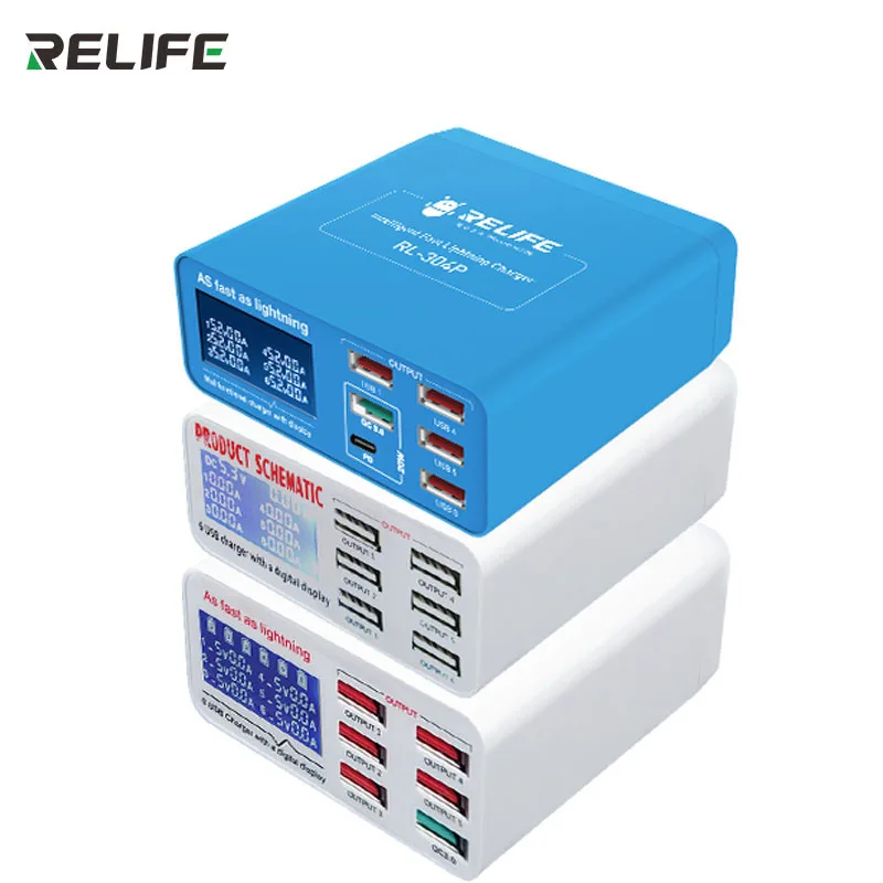 RELIFE 304P SS-304D SS-304Q Smart 6 Port USB Digital Display Lightning Charger For IPhone Samsung Huawei MI Vivo Opop Flat
RELIFE 304P SS-304D SS-304Q Smart 6 Port USB Digital Display Lightning Charger For IPhone Samsung Huawei MI Vivo Opop Flat