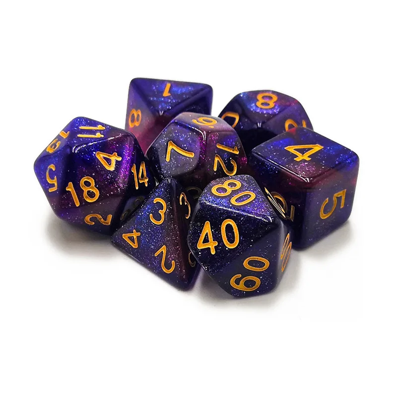 High Quality 6 color Creative Universe Galaxy Dice Set of D4-D20 Glitter Powder Amazing Effect for DnD MTG Tabletop RPGs Games
High Quality 6 color Creative Universe Galaxy Dice Set of D4-D20 Glitter Powder Amazing Effect for DnD MTG Tabletop RPGs Games