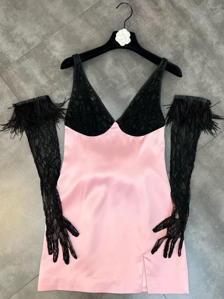 Лето 2024, сексуальное розовое Короткое мини-платье без рукавов с V-образным вырезом и бантом GE714 
Лето 2024, сексуальное розовое Короткое мини-платье без рукавов с V-образным вырезом и бантом GE714