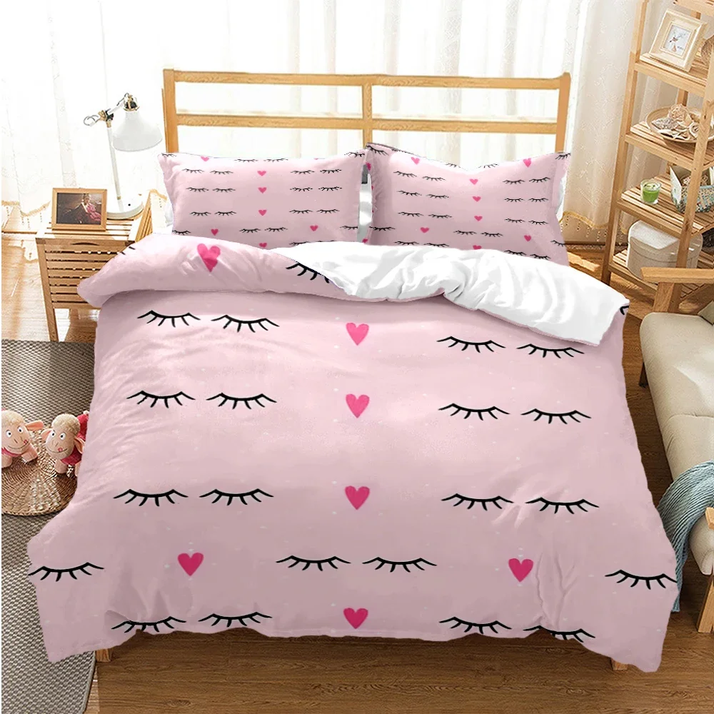 Cute eyelash printed bedding and pillowcase, exquisite bedding set, down quilt set, fashionable and luxurious bedding set, gift 
Cute eyelash printed bedding and pillowcase, exquisite bedding set, down quilt set, fashionable and luxurious bedding set, gift