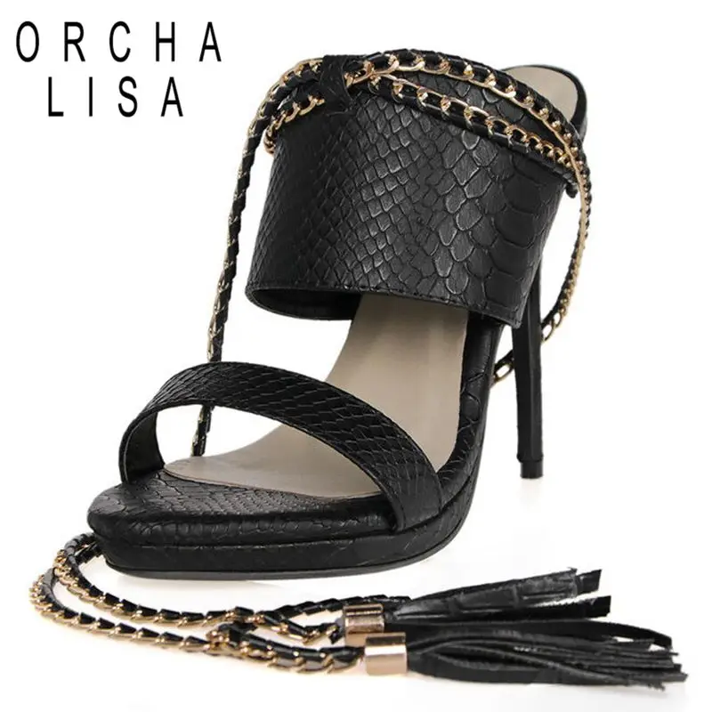ORCHA LISA Ladies Sandals Open Toe Thin High Heels Ankel Strap Metal Chians Tassel Fashion Plus Size 34-43 Club S3688
ORCHA LISA Ladies Sandals Open Toe Thin High Heels Ankel Strap Metal Chians Tassel Fashion Plus Size 34-43 Club S3688