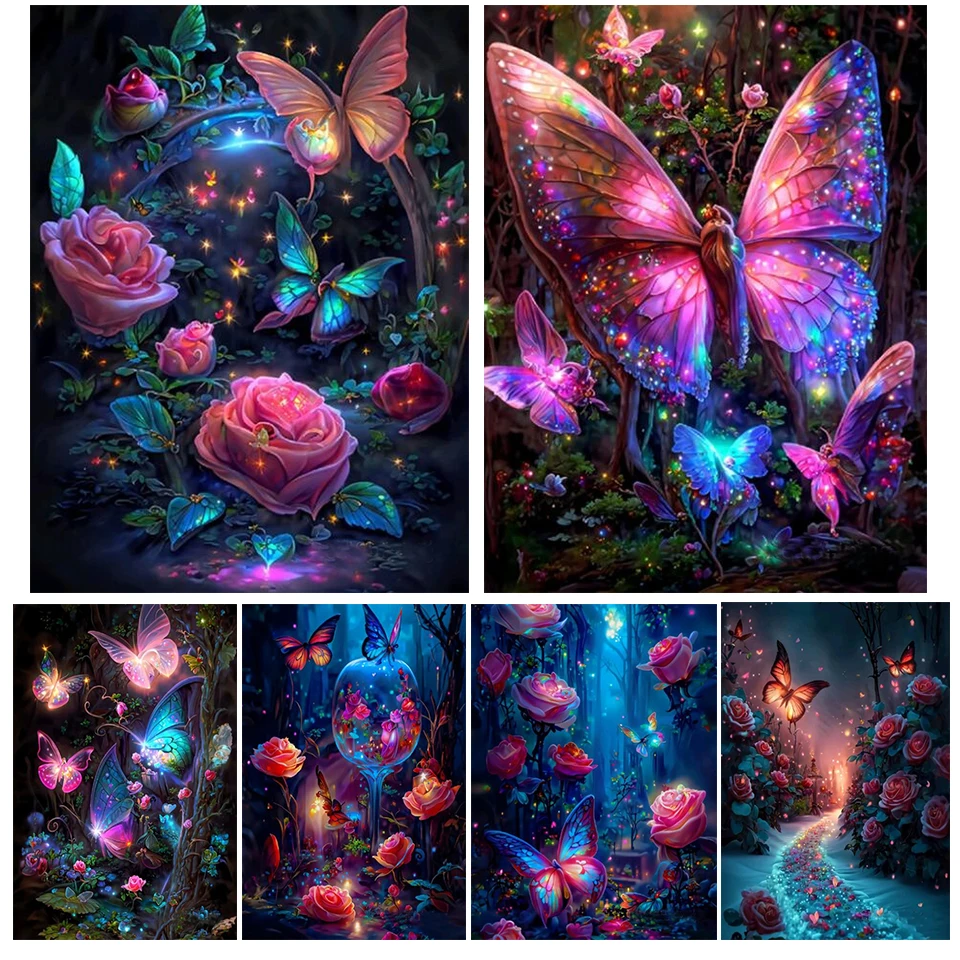 

Алмазная 5D картина «сделай сам», цветная вышивка крестиком в виде цветка розы, бабочки, сказки, леса, полная мозаика, украшение для стен