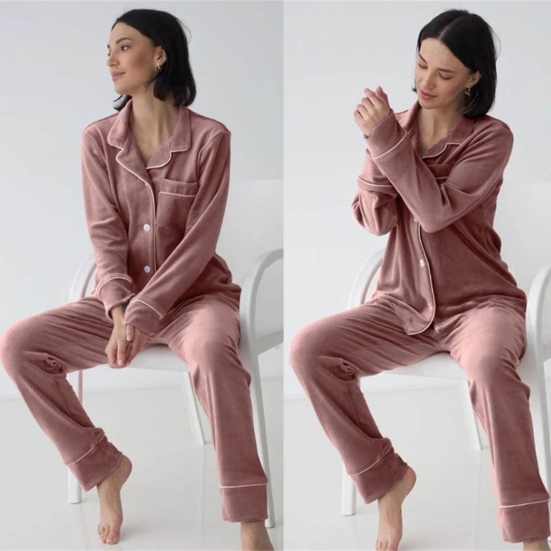 Womens Solid Color Velvet Pajamas Set Winter Warm Long Sleeve Button Down Shirts and Loose Pants Sleepwear Loungewear
Womens Solid Color Velvet Pajamas Set Winter Warm Long Sleeve Button Down Shirts and Loose Pants Sleepwear Loungewear
