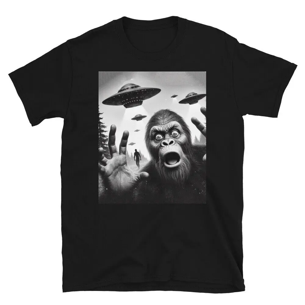 Футболка Bigfoot UFO смешная зашифрованная с бигфутом и инопланетянином футболки