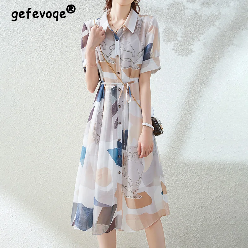 Casual Fashion Printing Belt Button Shirt Dresses Summer 2023 New Short Sleeve Polo-Neck Slim Tunic Midi Dress Women's Clothing
Casual Fashion Printing Belt Button Shirt Dresses Summer 2023 New Short Sleeve Polo-Neck Slim Tunic Midi Dress Women's Clothing