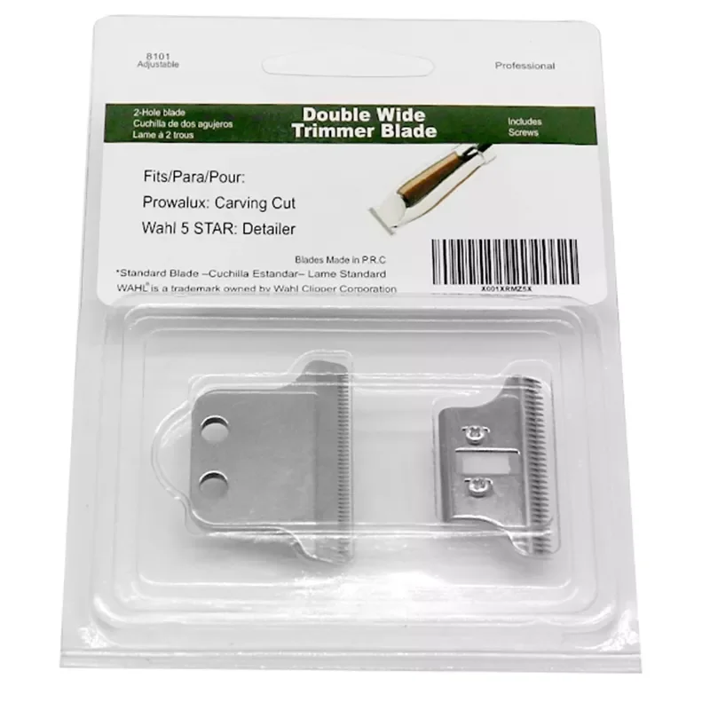 2-Hole double wide trimmer Blade (38mm) 8101, For wahl 5 Star Wide detailer -without logo - with Screws without Oil
2-Hole double wide trimmer Blade (38mm) 8101, For wahl 5 Star Wide detailer -without logo - with Screws without Oil