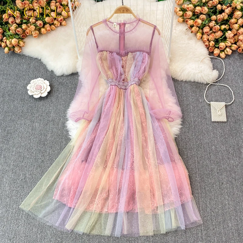 N GIRLS2022 French Retro Gentle Super Fairy Dress Women Gradient Rainbow Color High Waist Dresses Woman Mesh Temperament Femme
N GIRLS2022 French Retro Gentle Super Fairy Dress Women Gradient Rainbow Color High Waist Dresses Woman Mesh Temperament Femme