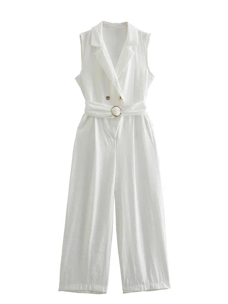 Summer Jumpsuit Women Notched Lapel Sleeveless Office Elegant White Jumpsuits Golden Buttons Wide Leg Pants Jumpsuit With Belt
Summer Jumpsuit Women Notched Lapel Sleeveless Office Elegant White Jumpsuits Golden Buttons Wide Leg Pants Jumpsuit With Belt