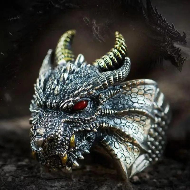 Retro Domineering Ethnic Style Fire-Breathing Dragon Ring Men's Charm Open Ring Punk Motorcycle Rider Jewelry Accessories
Retro Domineering Ethnic Style Fire-Breathing Dragon Ring Men's Charm Open Ring Punk Motorcycle Rider Jewelry Accessories