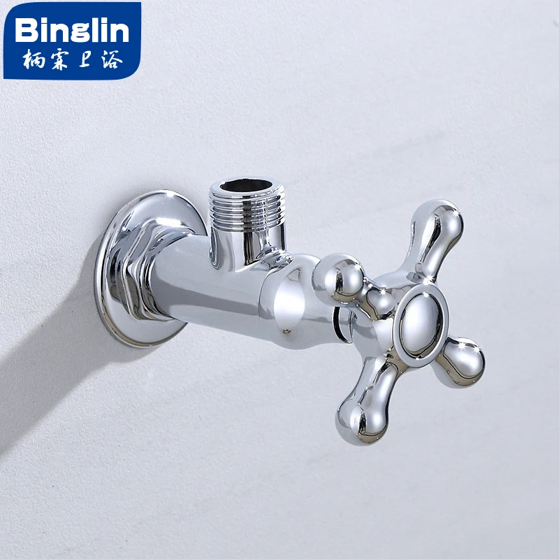 

BINGLIN All-copper Triangle Valve Lengthened and Thickened Cross Wheel Three-way Angle Valve Faucet Extender Four-point Hot and