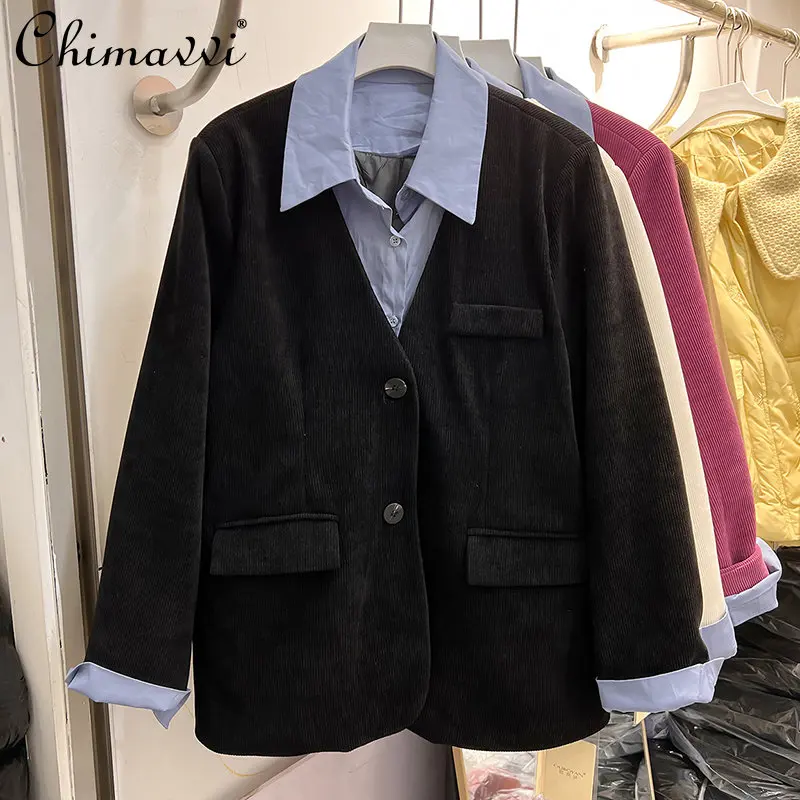New European Station Loose False Two Pieces Stitching Down Thick Corduroy Mid-Length Suit Coat Loose Retro Fashion Jacket Female
New European Station Loose False Two Pieces Stitching Down Thick Corduroy Mid-Length Suit Coat Loose Retro Fashion Jacket Female