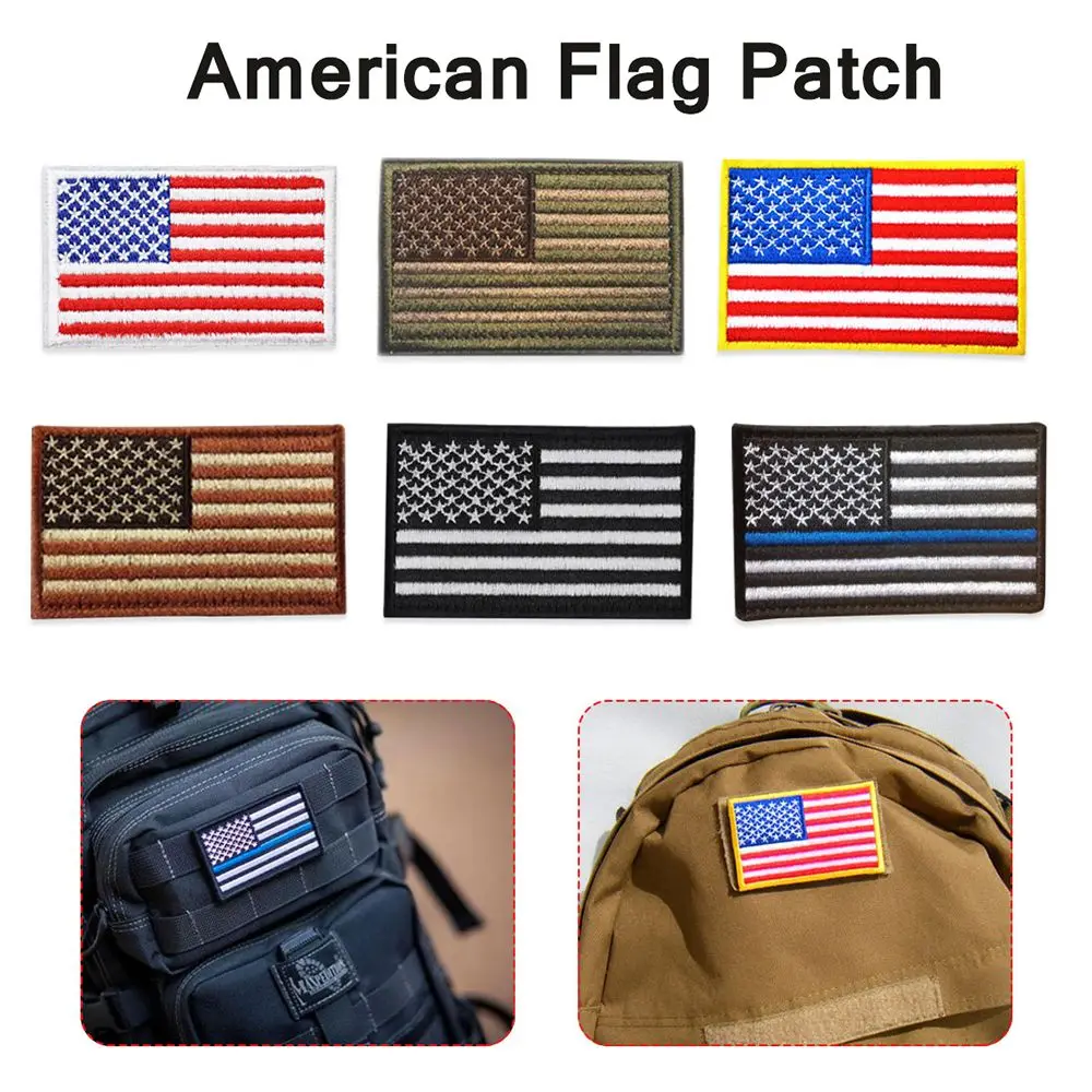 

American Flag Tactics Patch Patriotic USA Military Embroidered Patches Stickers Iron-On or Sew to Any Garment Backpack Jean