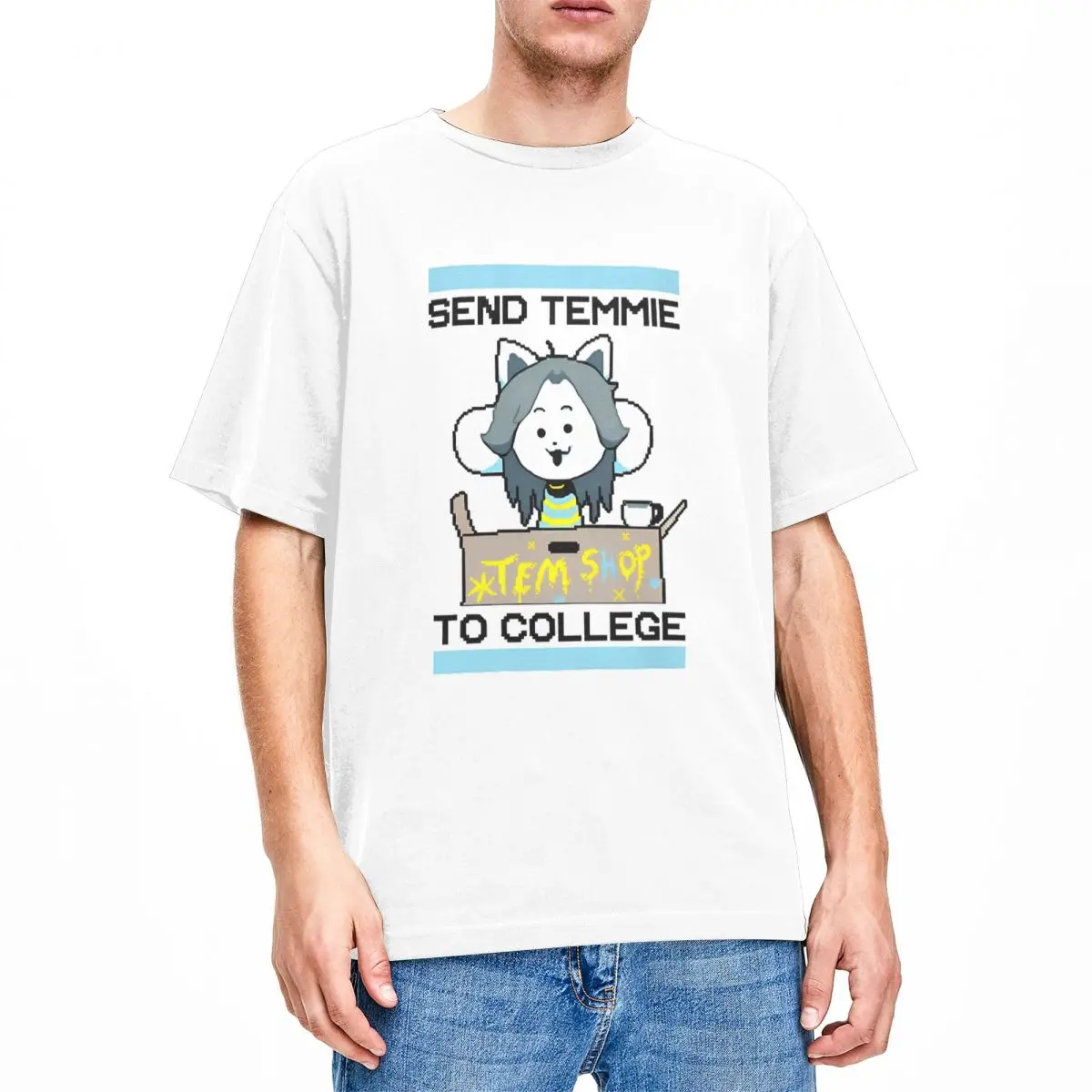 Мужская футболка Send Temmie To College Undertale уникальные футболки из 100% хлопка с круглым