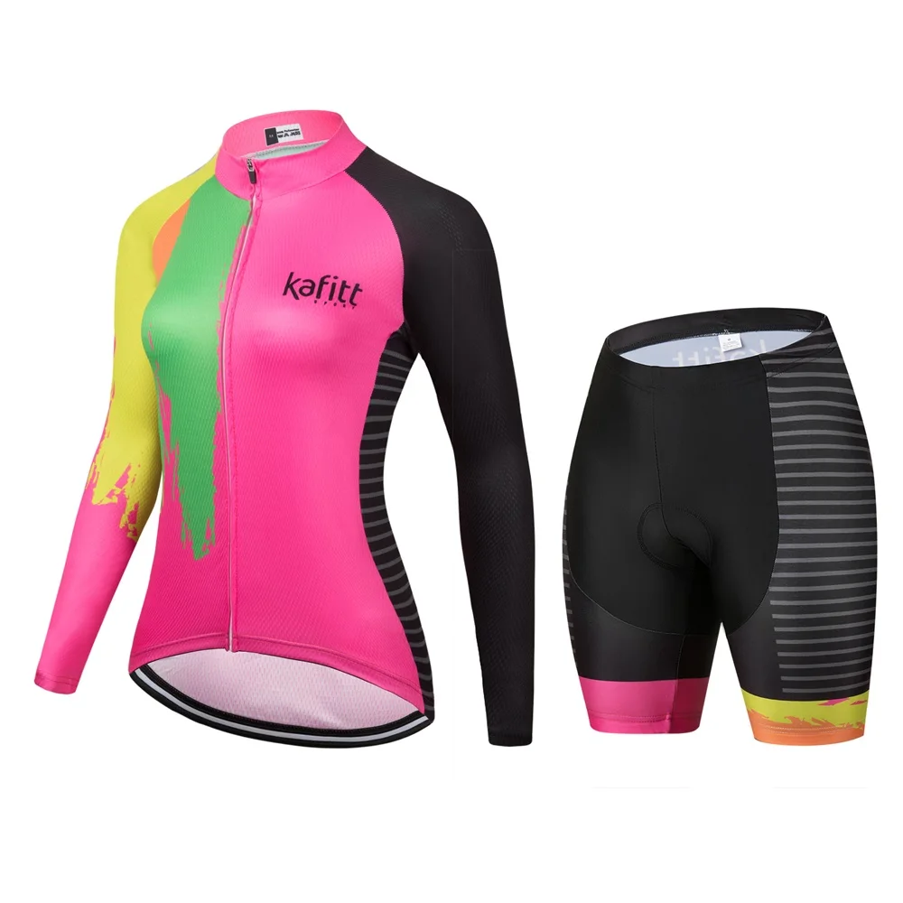 

Kafitt Pink Long Cycling Jersey Women's Professional MTB Bike Shirt Maillot Ciclismo Bicycle Clothing Cycling Sets Go Pro Team