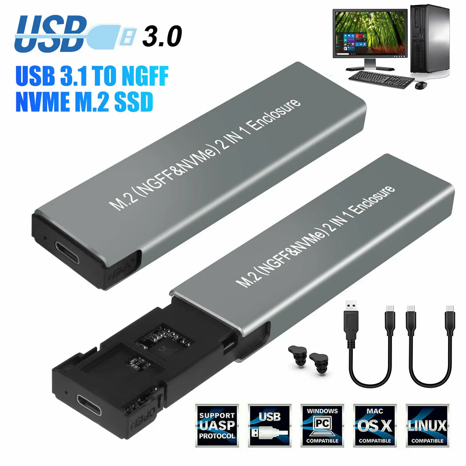 NGFF/NVME Dual-Protocol M.2 SATA SSD Type-C USB 3.1 Enclosure Converter M B&M Key External Drive Case Up to 10 Gbps
NGFF/NVME Dual-Protocol M.2 SATA SSD Type-C USB 3.1 Enclosure Converter M B&M Key External Drive Case Up to 10 Gbps