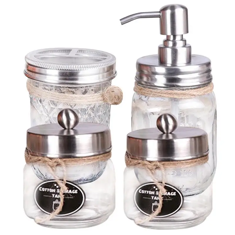 

Mason Jar Soap Dispenser Holder Three Large Compartments Luxurious Bathroom Accessories Set For Toothbrushes Toothpaste Tubes