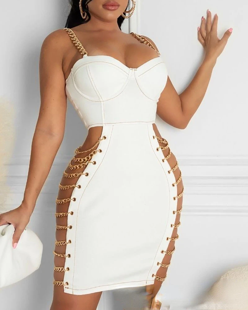 Summer Women Dress Chain Golden Strap Bandage Bodycon Backless Sexy Hollow Out White Vestidos Party Club Wear
Summer Women Dress Chain Golden Strap Bandage Bodycon Backless Sexy Hollow Out White Vestidos Party Club Wear
