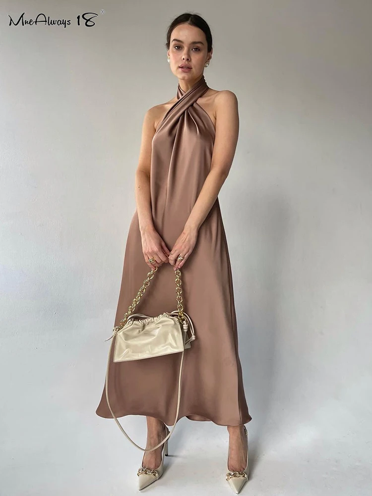 Mnealways18 Halter Neck Womens Satin Dress Brown Backless Silky Ankle-Length Dress Elegant Ladies Office Cross Sleeveless Dress
Mnealways18 Halter Neck Womens Satin Dress Brown Backless Silky Ankle-Length Dress Elegant Ladies Office Cross Sleeveless Dress