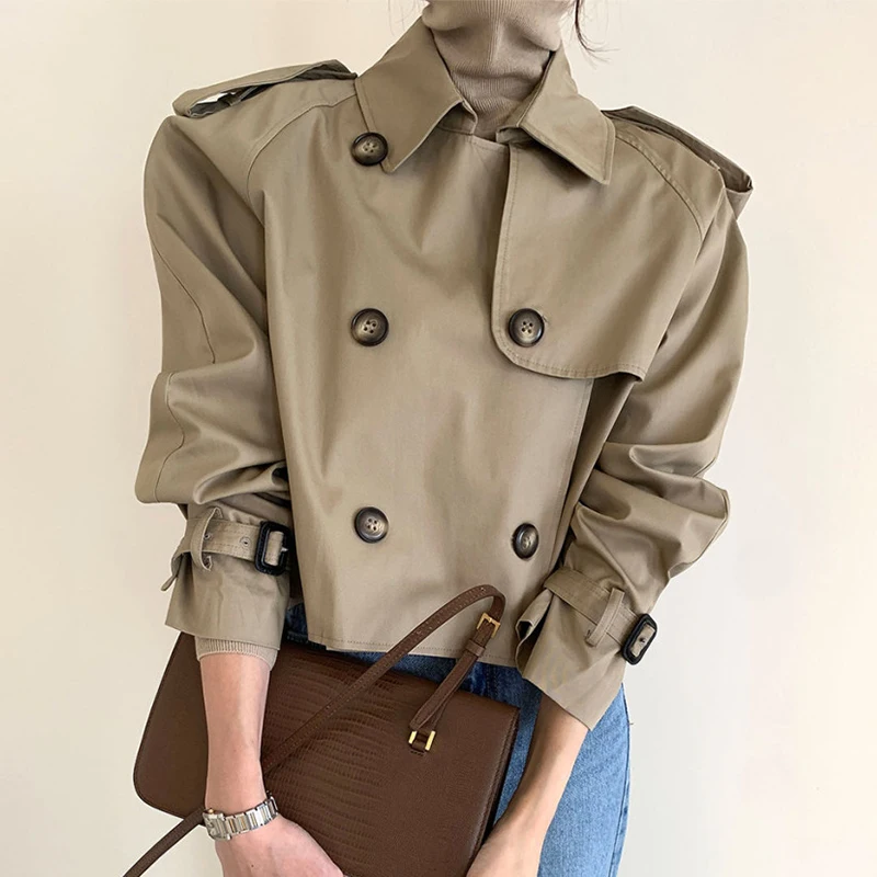 South korea Chic Autumn Retro Lapel Design Double Breasted Loose All-Match Long sleeve Short Trench coat Outerwear Women
South korea Chic Autumn Retro Lapel Design Double Breasted Loose All-Match Long sleeve Short Trench coat Outerwear Women