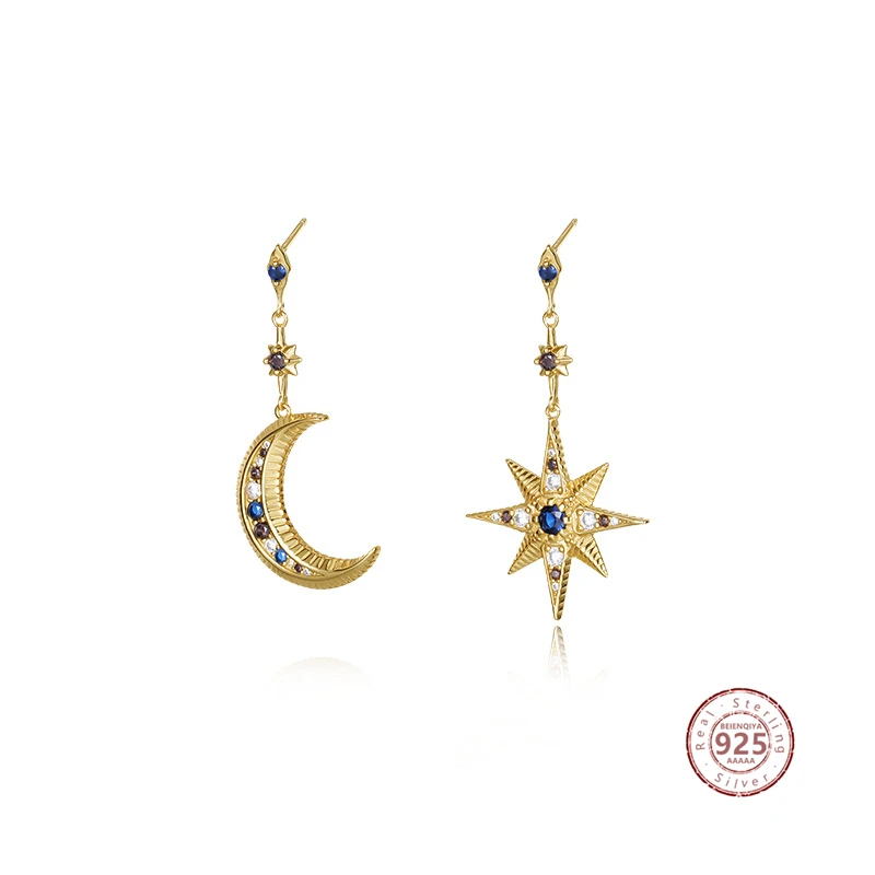 925 Sterling Silver Vintage Asymmetric Drop Earrings For Women Fashion Zircon Moon Star Ear Stud Exaggerated Jewelry Accessories
925 Sterling Silver Vintage Asymmetric Drop Earrings For Women Fashion Zircon Moon Star Ear Stud Exaggerated Jewelry Accessories