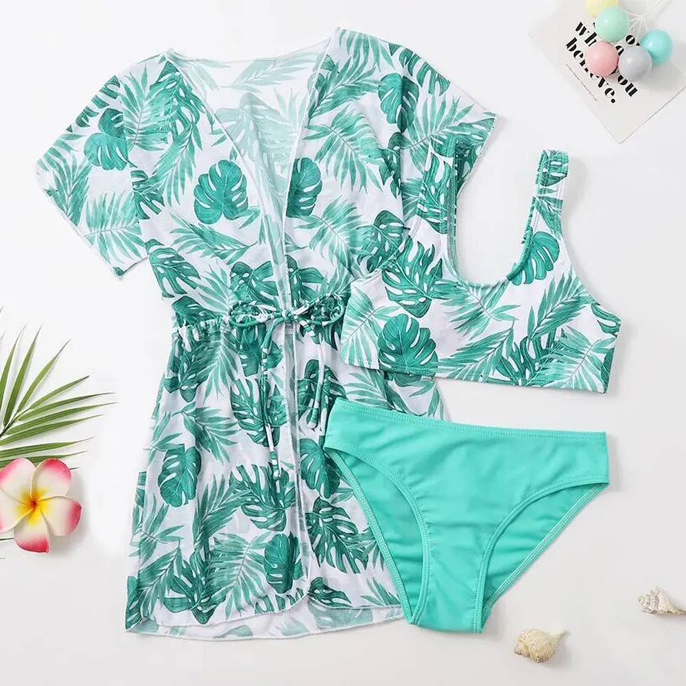 Girls 3pack Tropical Plant Print Bikini Swimsuit&Kimono 7-14 Years Children's Swimwear 2023 Summer Bathing Suit Swim Beachwear
Girls 3pack Tropical Plant Print Bikini Swimsuit&Kimono 7-14 Years Children's Swimwear 2023 Summer Bathing Suit Swim Beachwear