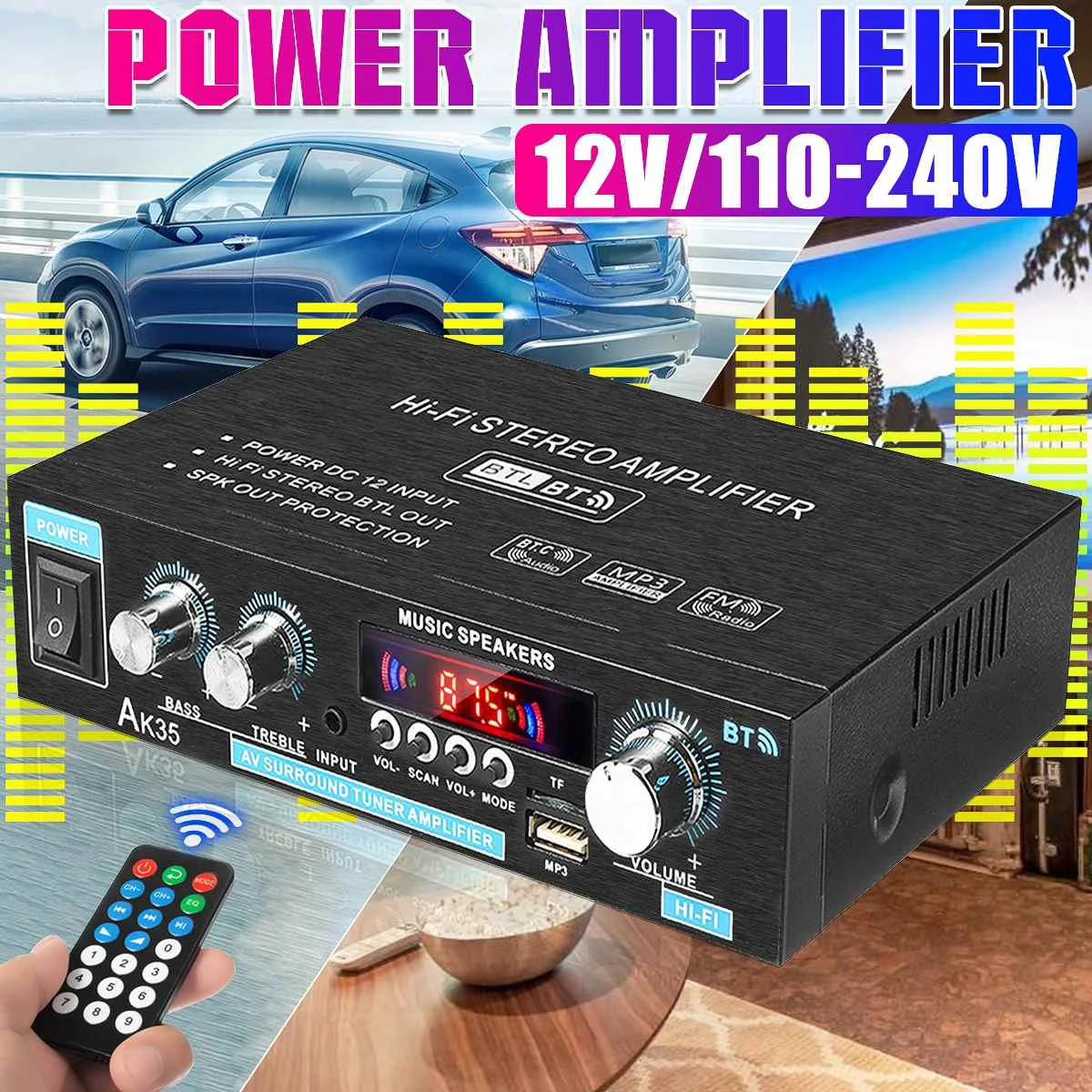 AK35 2x30W Digital HIFI Power Amplifier bluetooth USB FM TF Card Stereo Home Theater Car Audio 110V 220V AMP W Remote Control
AK35 2x30W Digital HIFI Power Amplifier bluetooth USB FM TF Card Stereo Home Theater Car Audio 110V 220V AMP W Remote Control