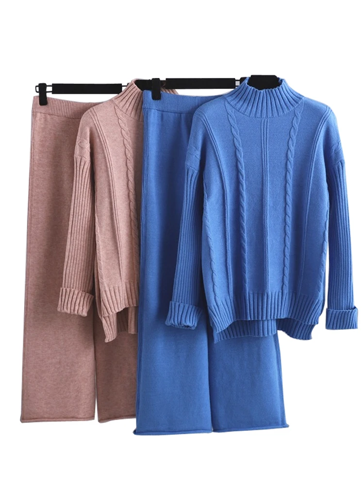 Autumn Winter Women Half High Collar Sweater Suit Fashion Knit Two Piece Loose Pant Set Soft Warm Lady Tracksuit
Autumn Winter Women Half High Collar Sweater Suit Fashion Knit Two Piece Loose Pant Set Soft Warm Lady Tracksuit