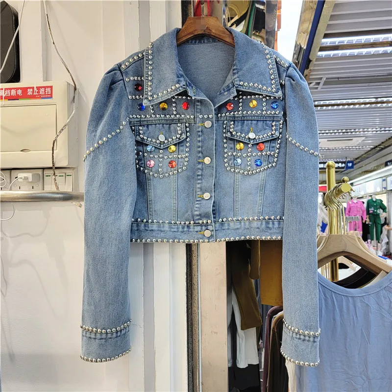 2022 New Autumn Diamond Puff Sleeve All-Matching Jeans Top Short Coat for Women Harajuku High Waist Washed Denim Jackets Outwear
2022 New Autumn Diamond Puff Sleeve All-Matching Jeans Top Short Coat for Women Harajuku High Waist Washed Denim Jackets Outwear