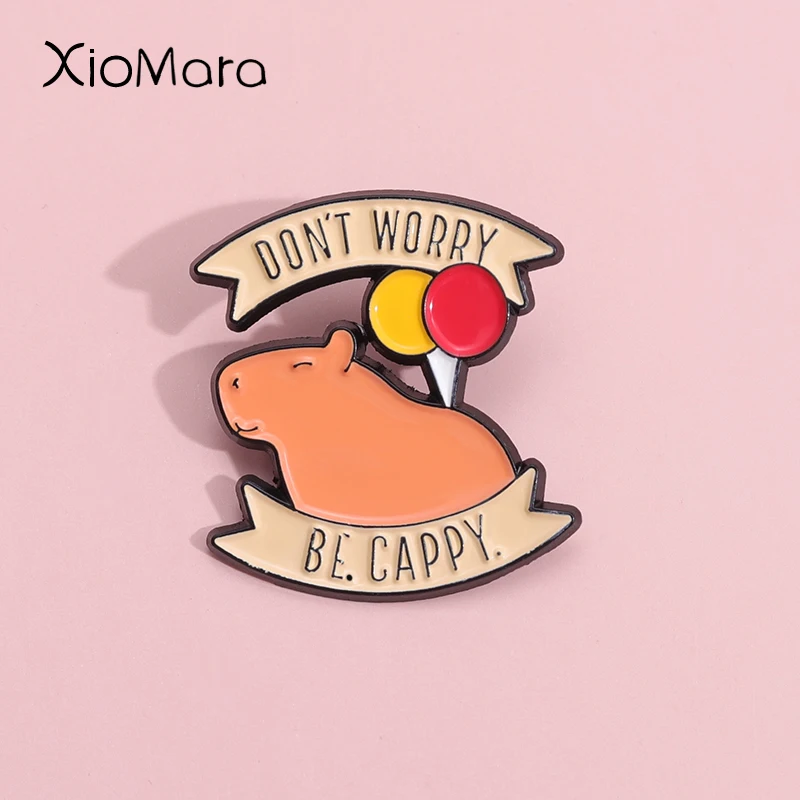 

Balloon Capybara Enamel Pins Don'T Worry Be Cappy Brooches Lapel Badges Marine Animal Jewelry Party Gift For Kids Friends