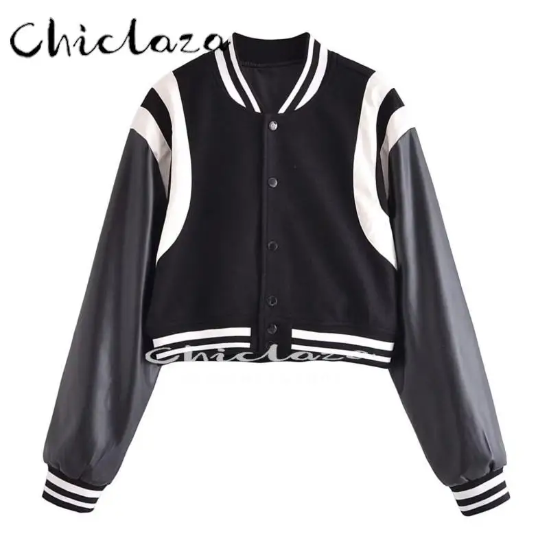 CHICLAZA 2022 Autumn Women Patchwork Leather Baseball Jackets Female Singel Button Casual Long Sleeve Streetwear Coats Tops
CHICLAZA 2022 Autumn Women Patchwork Leather Baseball Jackets Female Singel Button Casual Long Sleeve Streetwear Coats Tops