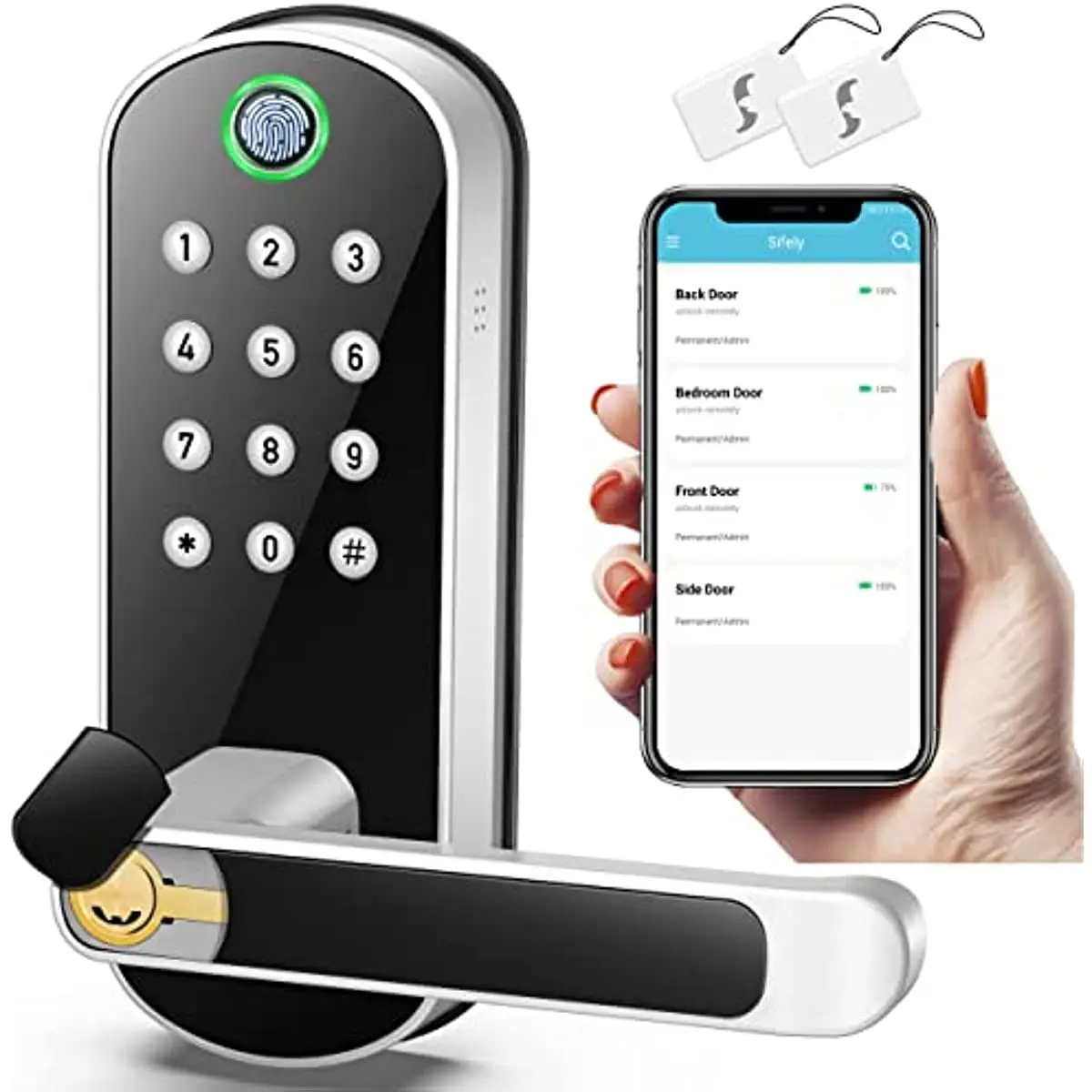 Sifely Smart Keyless Entry Door Lock,Biometric Door Lock,Passcode Code Door Lock,Generate Passcode Remotely,5-in-1Keyless Entry 
Sifely Smart Keyless Entry Door Lock,Biometric Door Lock,Passcode Code Door Lock,Generate Passcode Remotely,5-in-1Keyless Entry