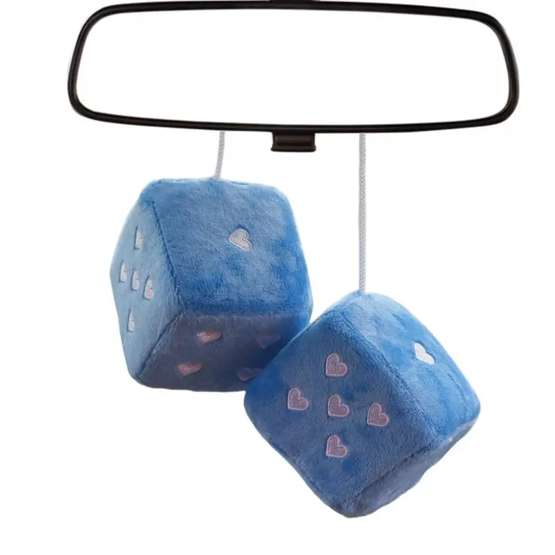 

Car Decorative Hanging Mirror Fuzzy Dice Plush Dice With Heart-Shaped Dots Hanging For Car Rearview Mirror Hanging Accessories