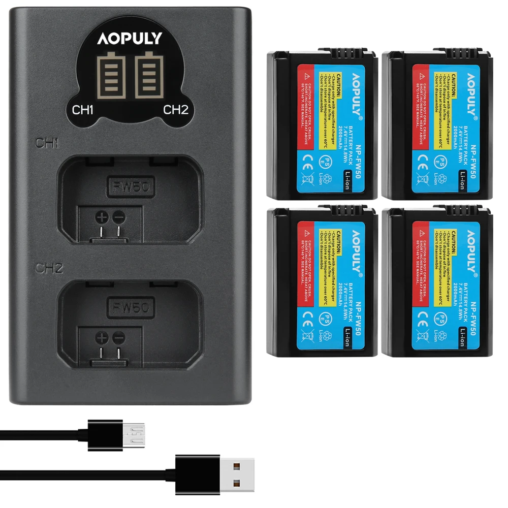 AOPULY 4Pcs 2000mAh NP-FW50 NPFW50 NP FW50 Battery batterie bateria + USB Dual Charger For Sony NEX-3 NEX-5C Alpha A55 NEX-C3
AOPULY 4Pcs 2000mAh NP-FW50 NPFW50 NP FW50 Battery batterie bateria + USB Dual Charger For Sony NEX-3 NEX-5C Alpha A55 NEX-C3