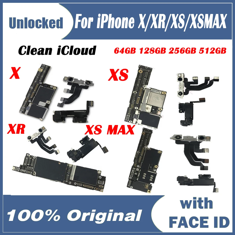 Original For iPhone X XR XS Max Motherboard With/No Face ID 64GB 256GB 512GB Mainboard Unlocked Logic Board Support Update Plate
Original For iPhone X XR XS Max Motherboard With/No Face ID 64GB 256GB 512GB Mainboard Unlocked Logic Board Support Update Plate