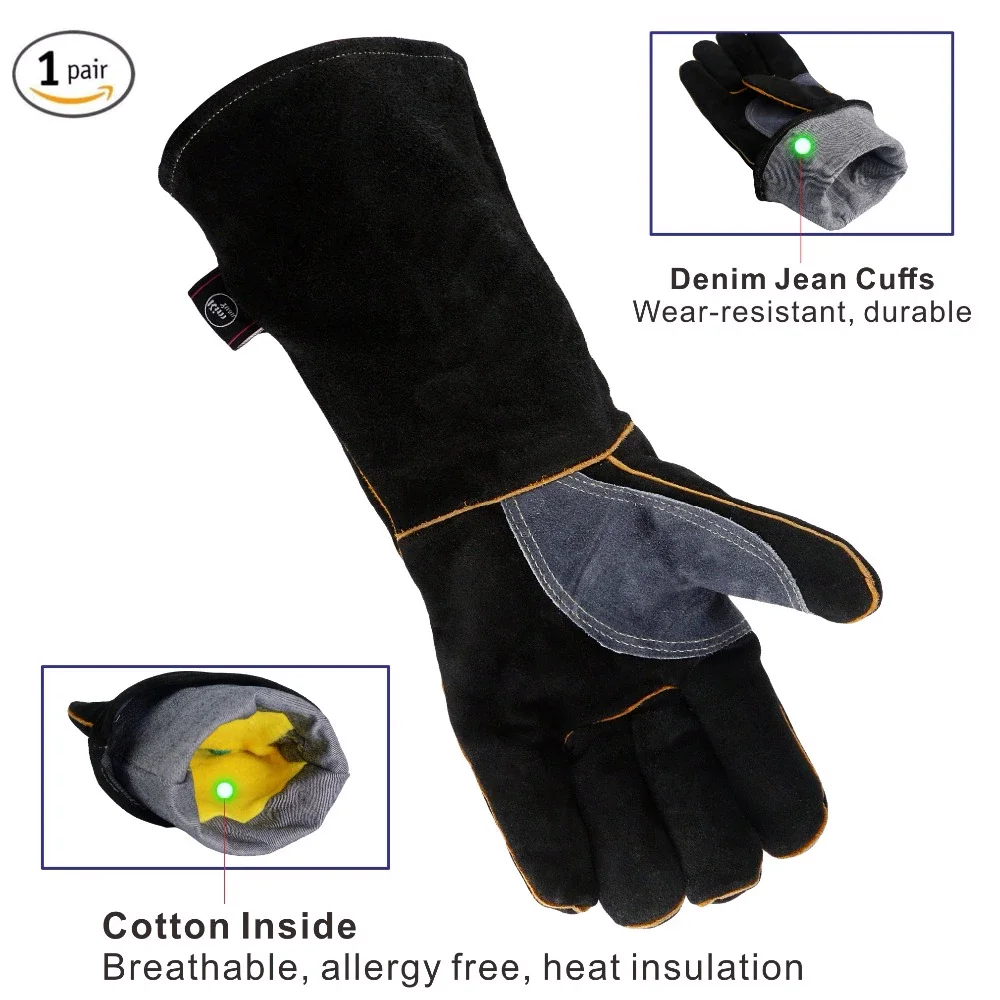 14/16inches Welding Gloves Heat Resistant Perfect For Cooking Baking Fireplace Animal Handling BBQ Black Gray
14/16inches Welding Gloves Heat Resistant Perfect For Cooking Baking Fireplace Animal Handling BBQ Black Gray