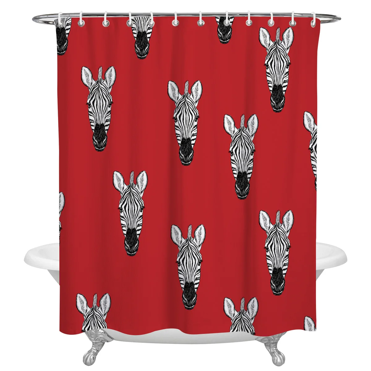 Zebra Heads Red Background Shower Curtains Bathroom Curtain Waterproof Polyester Shower Curtains with Hooks
Zebra Heads Red Background Shower Curtains Bathroom Curtain Waterproof Polyester Shower Curtains with Hooks