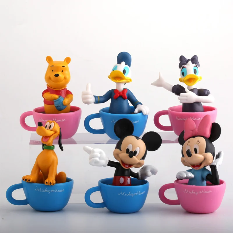 

6pcs/lot Disney Donald Duck Daisy Winnie Mickey Minnie mouse cup action figure PVC model home decor Cake decorations kids gift