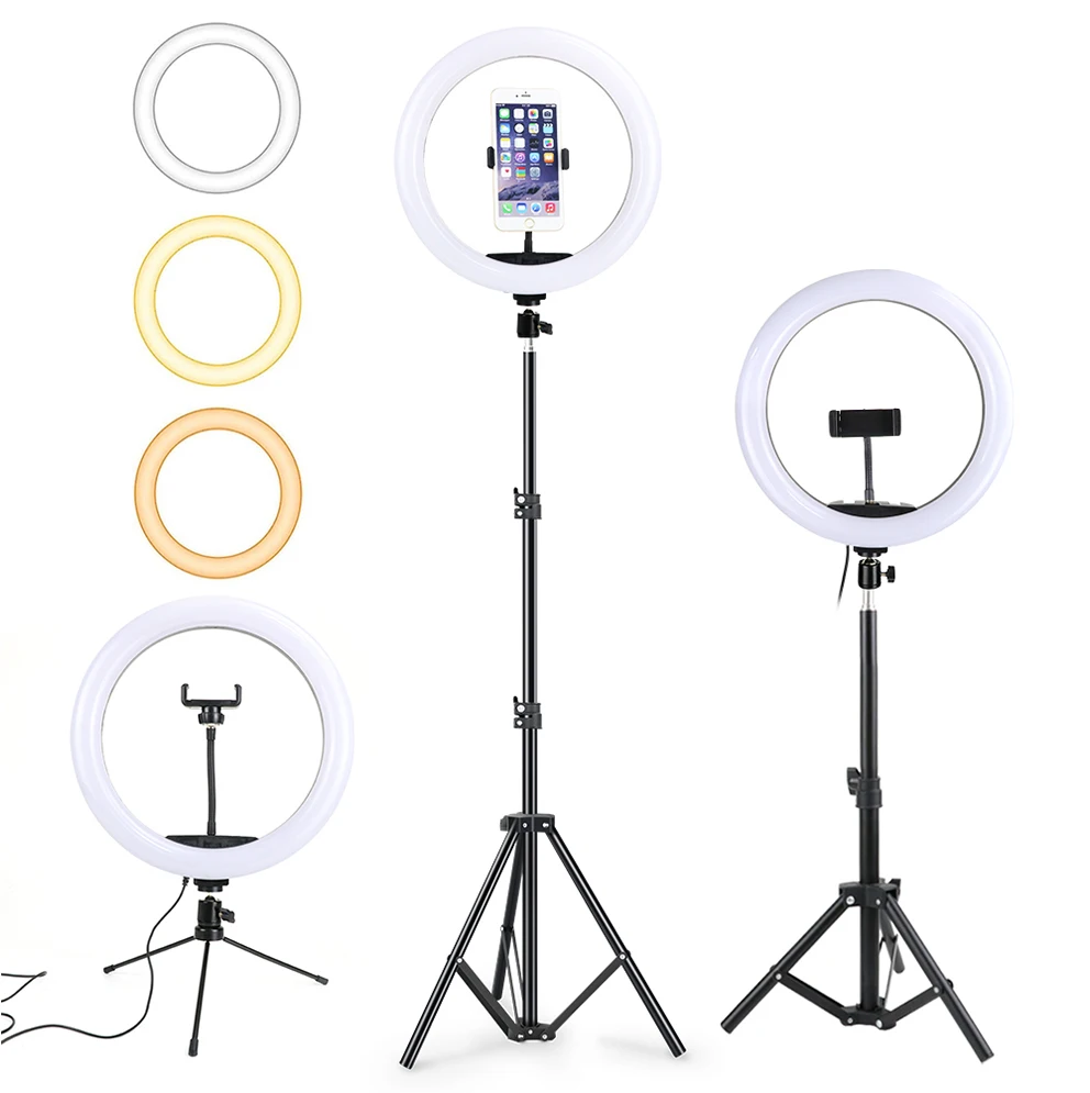 13" Selfie Ring Light Dimmable LED Ring Lamp with Phone Holder Optional 78" Adjustable Stand for Live Makeup YouTube Photography
13" Selfie Ring Light Dimmable LED Ring Lamp with Phone Holder Optional 78" Adjustable Stand for Live Makeup YouTube Photography