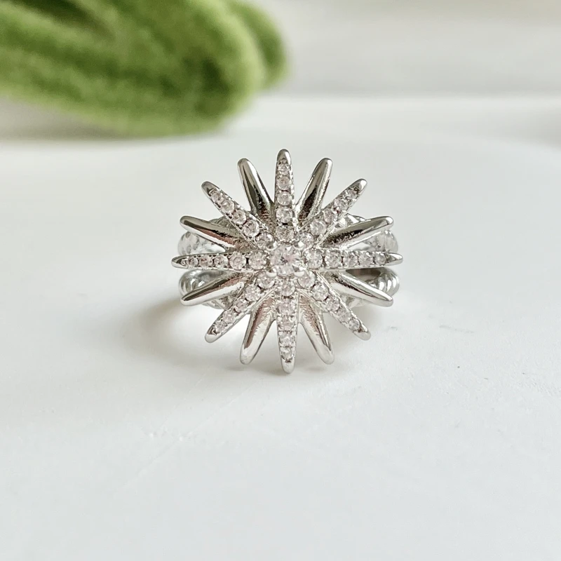 

Женское серебряное кольцо с двойным цирконом, обручальное кольцо со снежинкой, подарок на день рождения