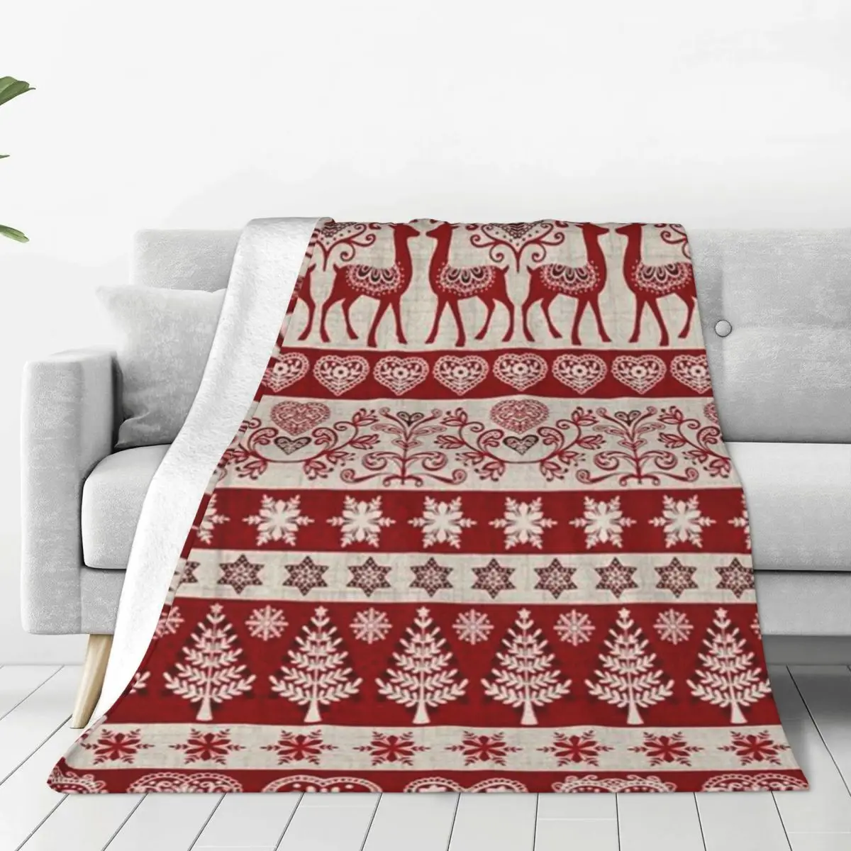 

Christmas Elk Deer Plaid Soft Flannel Throw Blanket for Couch Bed Warm Blanket Lightweight Blankets for Sofa Travel Blanket