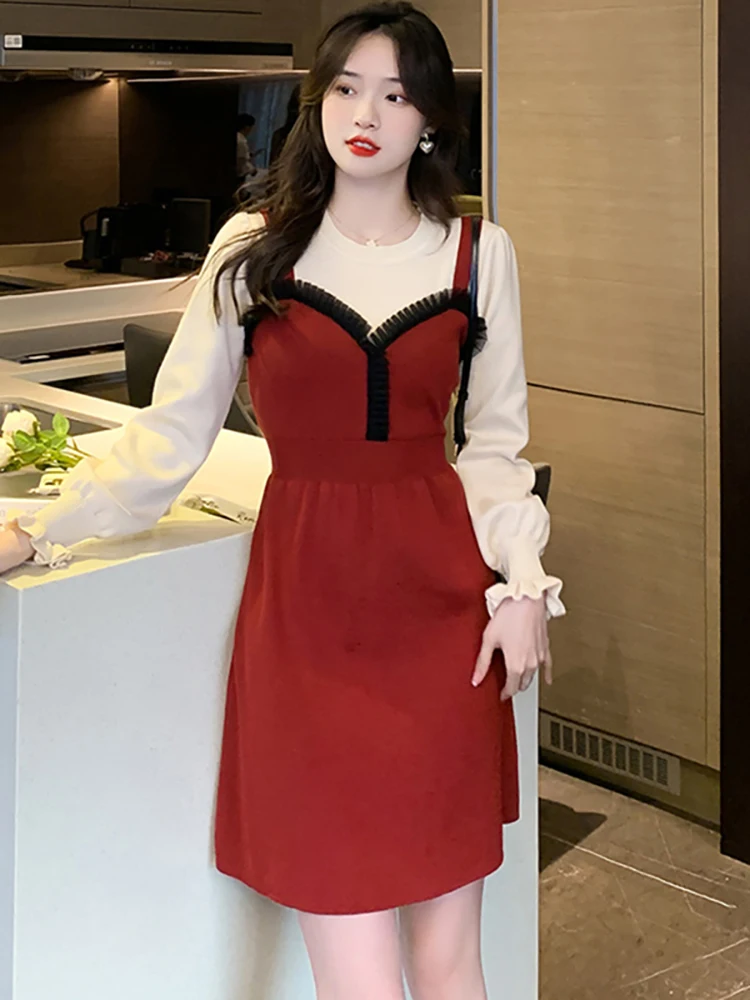 Autumn Winter Black Patchwork Knitted Woolen Sweaters Women Chic Ruffled Thick Warm Dress 2023 Red Elegant Bodycon Party Dresses
Autumn Winter Black Patchwork Knitted Woolen Sweaters Women Chic Ruffled Thick Warm Dress 2023 Red Elegant Bodycon Party Dresses