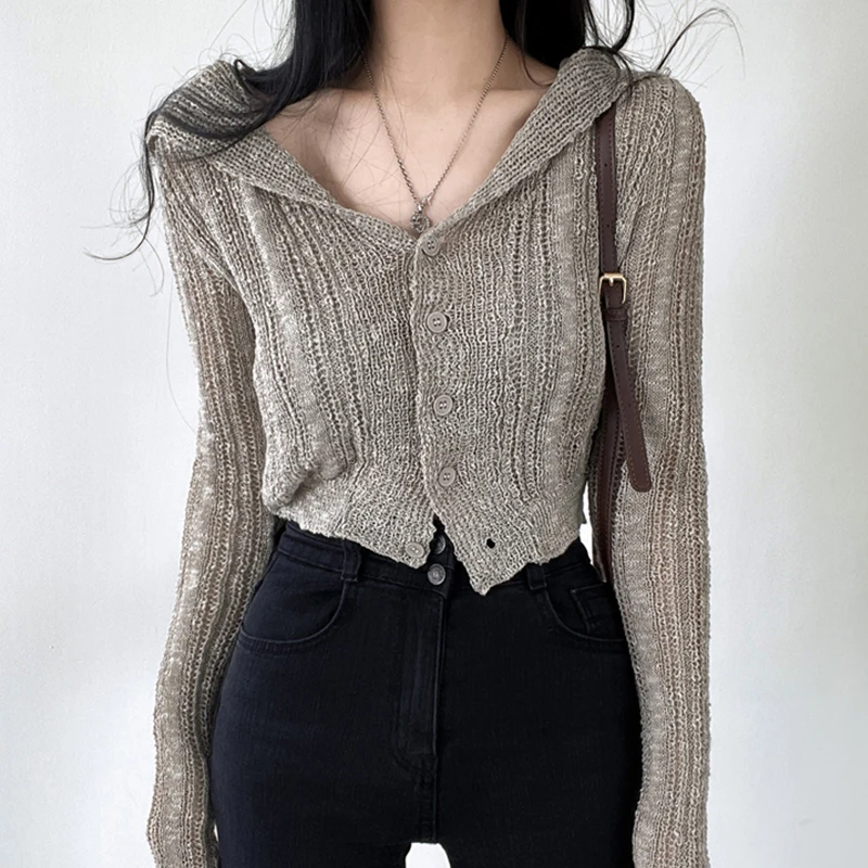 Women's South Korea , Short Knit, All-Match, Single-Breasted, Long Sleeve, Retro Temperament, Summer
Women's South Korea , Short Knit, All-Match, Single-Breasted, Long Sleeve, Retro Temperament, Summer